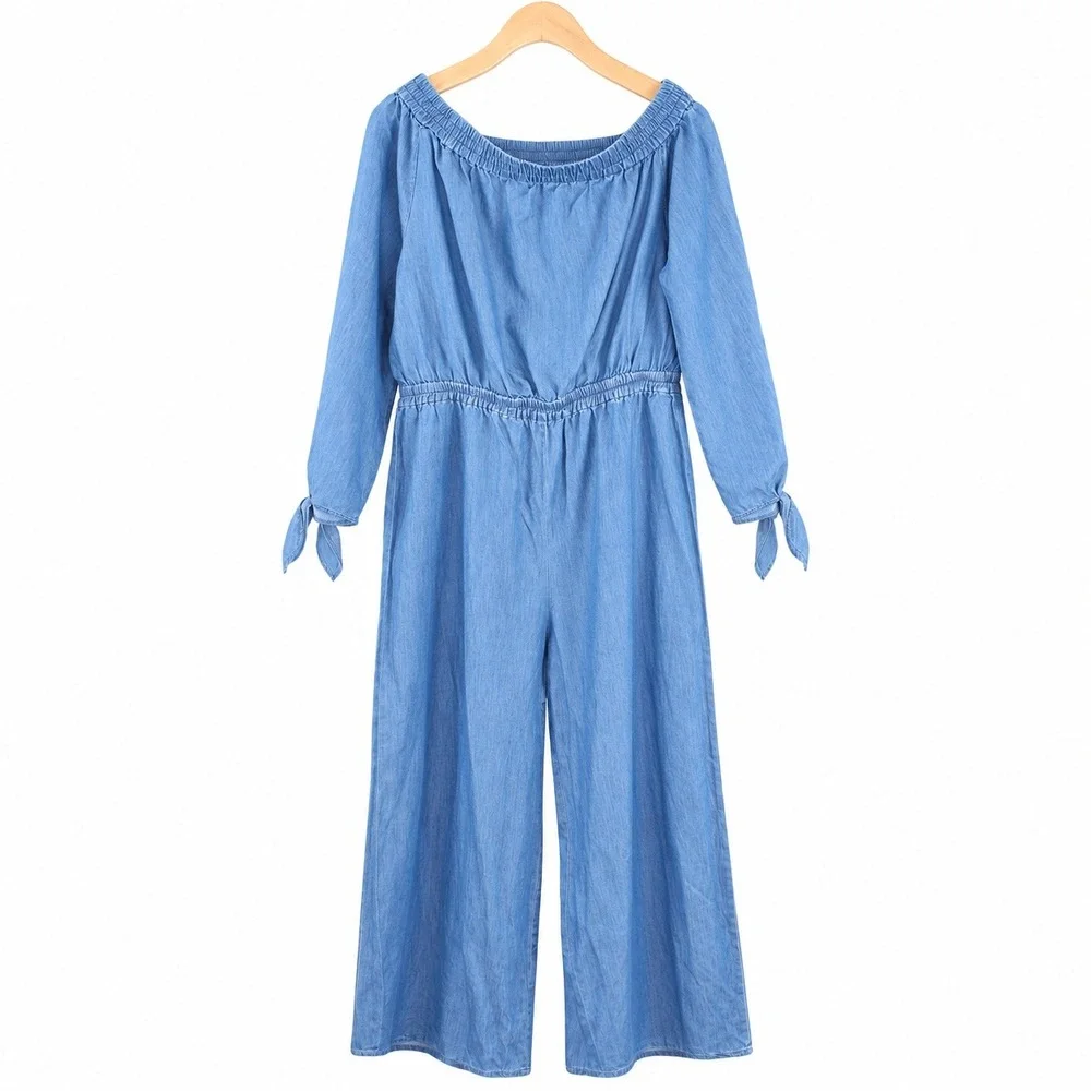 Michael Kors Womens Off Shoulder Denim Jumpsuit Light Cadet Wash MS280Y99HH L